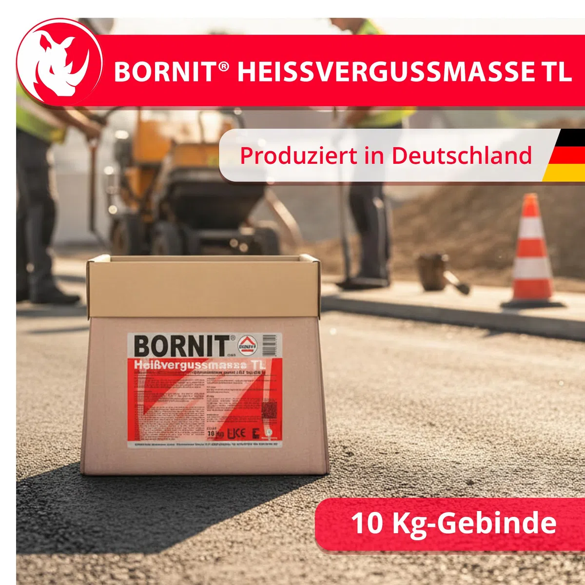 BORNIT Heißvergussmasse TL 10 kg Bitumen Dichtmasse Asphalt Rissfüller Asphalt Reparatur [polymermodifiziert] Straßen Vergussmasse elastische Fugenmasse Rissfüller für Asphalt Beton Brücke Baustelle