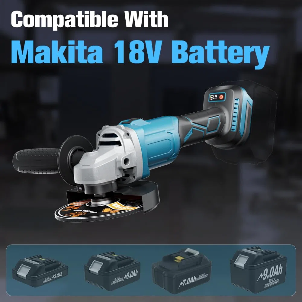 1200W Akku Winkelschleifer für Makita Akku 18V (Ohne Akku), 125mm Akku Flex mit 4 Geschwindigkeiten, Bürstenloser Profi-Winkelschleifer mit 2 Schleifscheiben 2 Trennscheiben zum Schleifen, Trennen