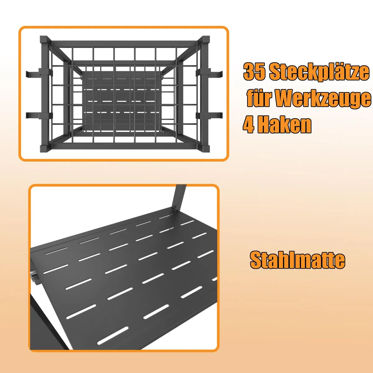 Gartenwerkzeug Organizer mit 4 Haken, Metall Gartengerätehalter für Besen Mop Rechen Schaufel, Gartenwerkzeug aufbewahrung für Garten und Garage Garagen, garten organizer (schwarze, 42x30x80 cm)