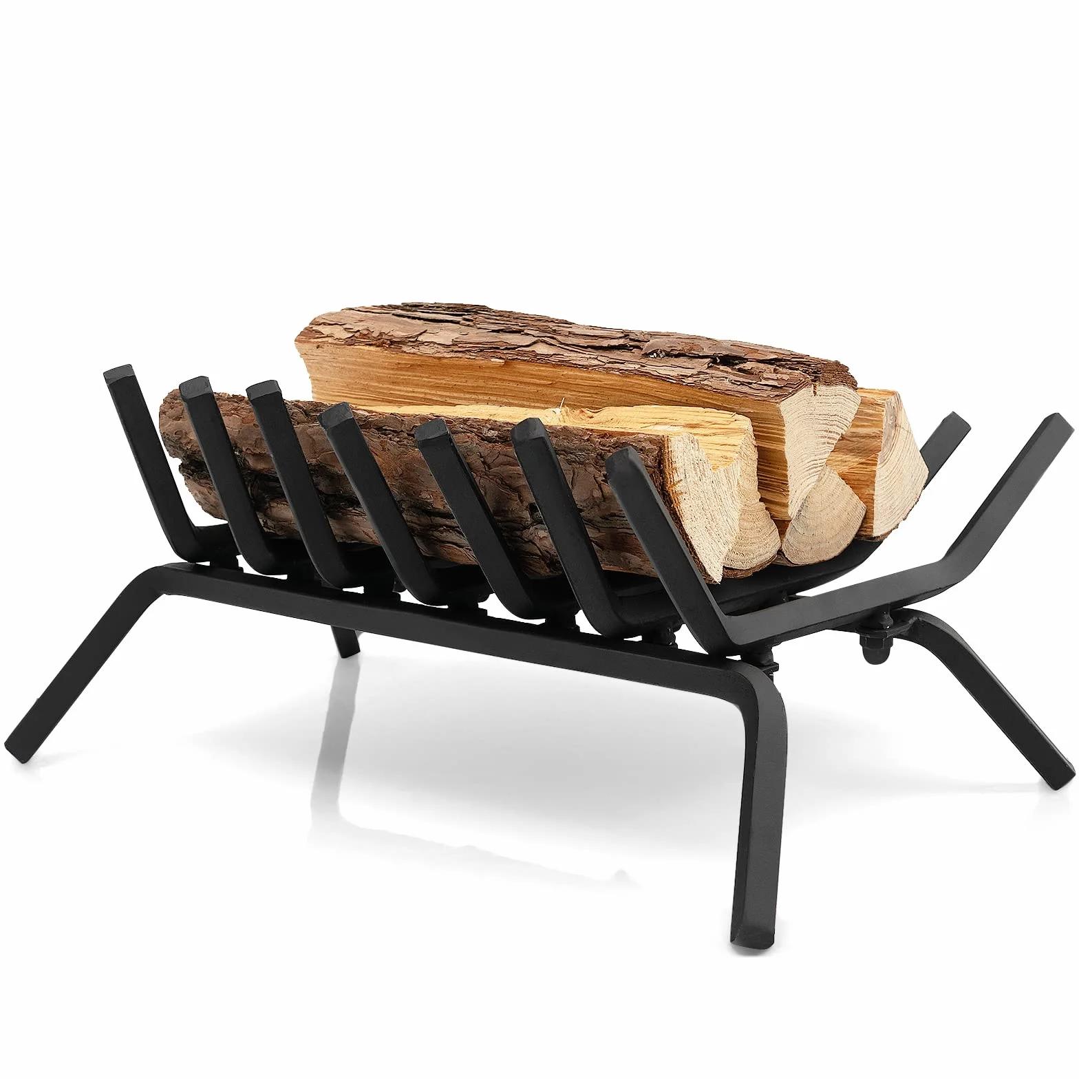 GOPLUS Kaminholzrost 46 cm, robuster Feuerrost aus Schmiedeeisen, Brennholzhalter mit 7 Metall Stangen, Feuerbock mit Füßen, bis 50kg belastbar, für Innen & Außen