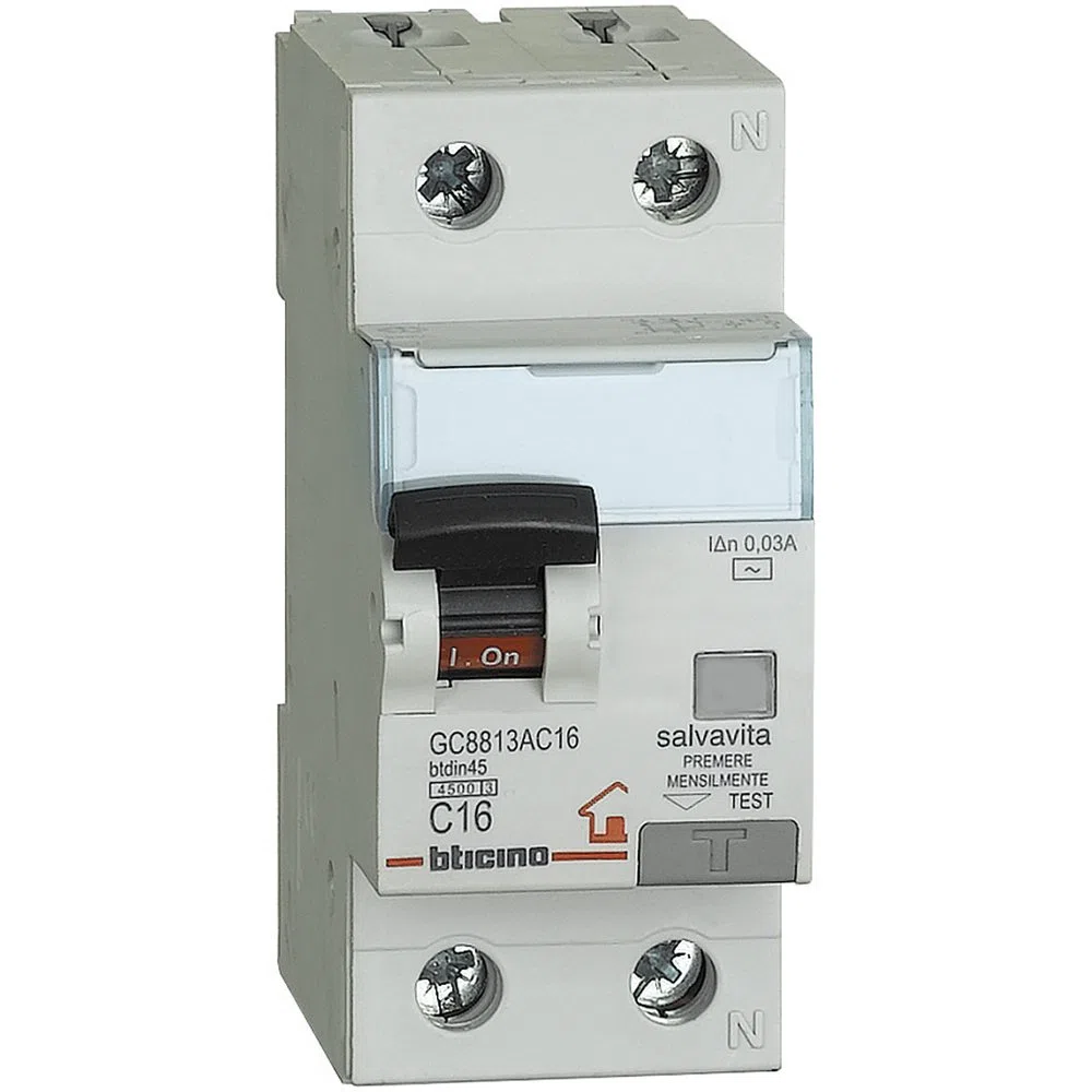 Bticino BTDIN LS Leistungsschutzschalter 1P + N, 4,5 kA, Idn = 0,03 A., 16 A