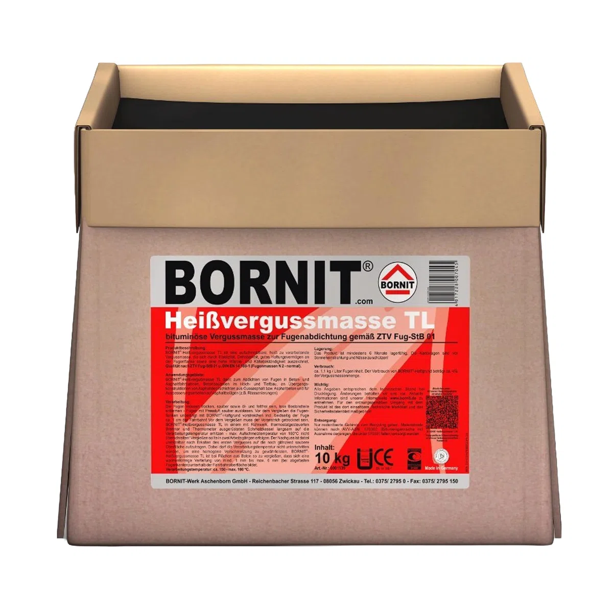 BORNIT Heißvergussmasse TL 10 kg Bitumen Dichtmasse Asphalt Rissfüller Asphalt Reparatur [polymermodifiziert] Straßen Vergussmasse elastische Fugenmasse Rissfüller für Asphalt Beton Brücke Baustelle