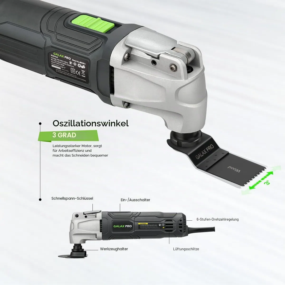 GALAX PRO Oszillierende Werkzeuge, 6 variable Geschwindigkeiten, 15000-22000RPM Multifunktionswerkzeug, 260W, 40-teilig, Zubehör mit Schnellspanner Multifunktionsklingen mit Tragetasche