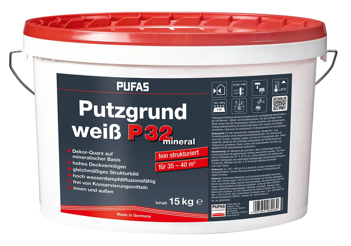 PUFAS P32 Putzgrund Spezialgrundierung, lösemittelfrei, für innen und außen 15kg, weiß