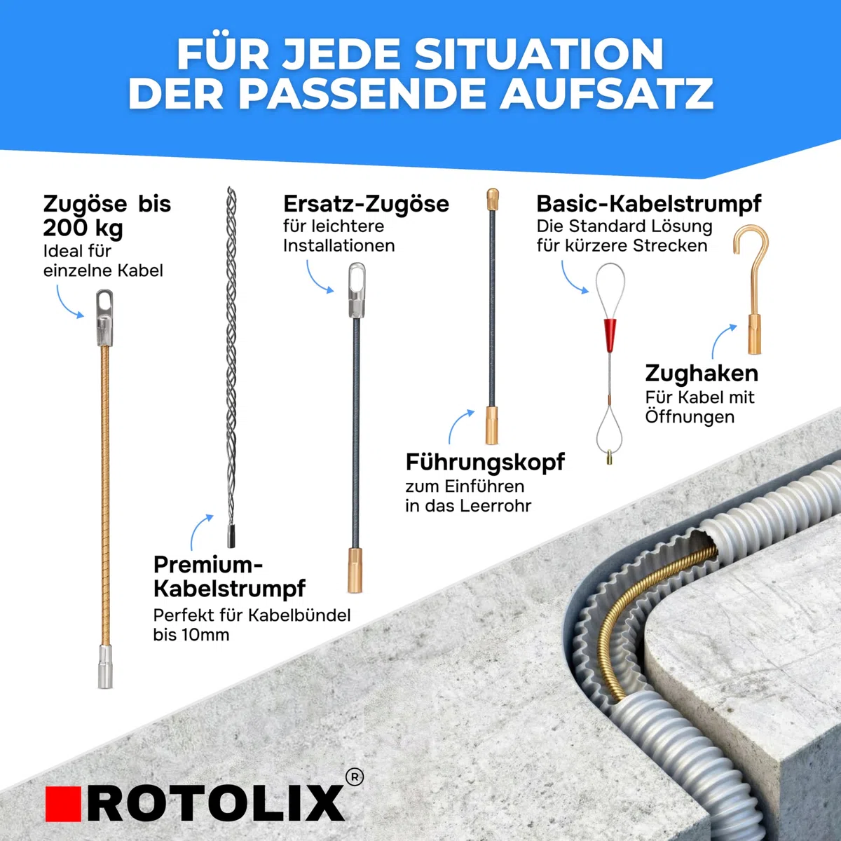 Kabeleinziehhilfe – Einziehspirale, 30m Kabel Einzugshilfe für Leerrohr mit Premium-STAHL-Seil & 200 KG Zugkraft | Einziehhilfe – Zugdraht für Elektro & Glasfaser