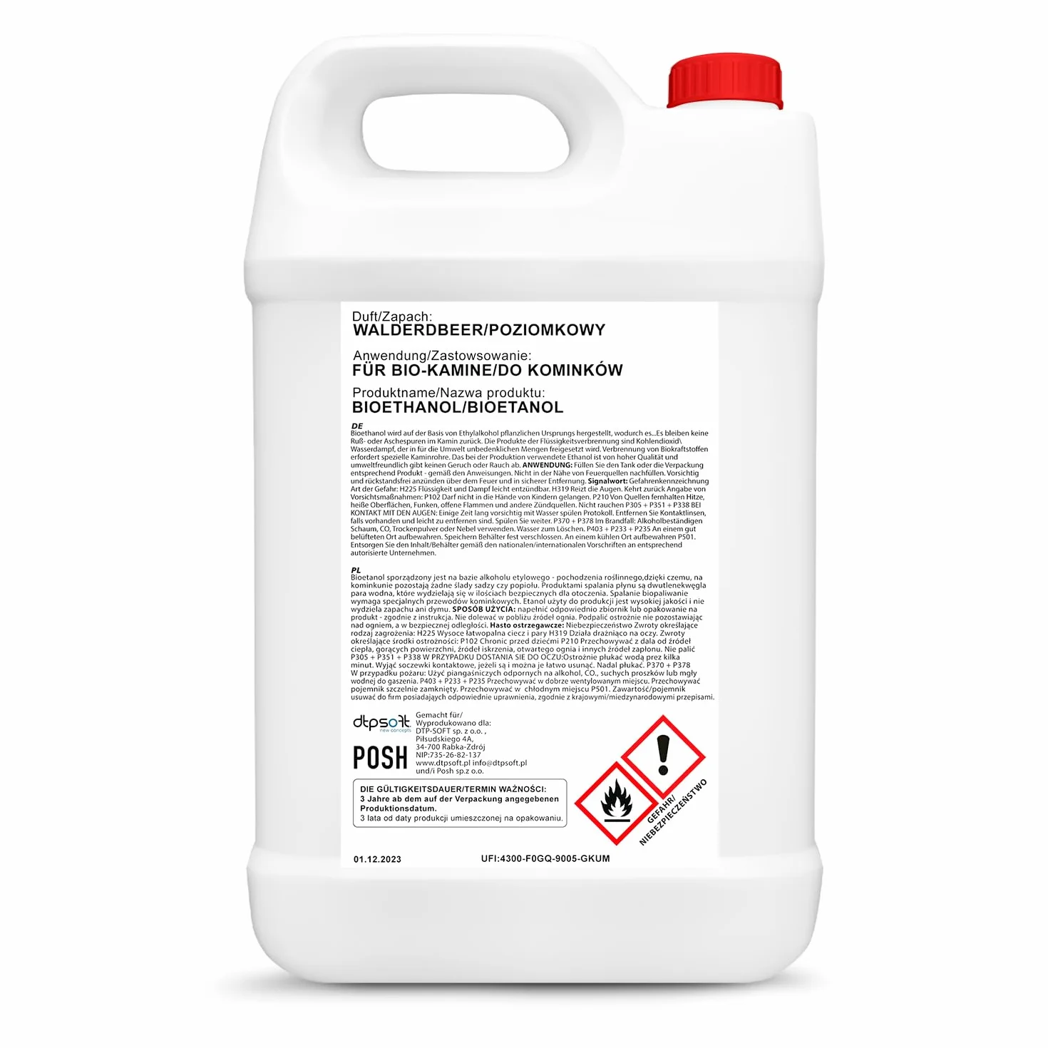4x5 Liter Bioethanol Premium 100% fürAlkohol für Kamin (WALDERDBEEREDUFT, 20L)