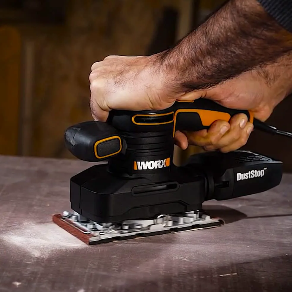WORX WX641 Schwingschleifer 250 W – Handlicher Schleifer mit DUSTSTOP Mikrofilter für ein sauberes Arbeiten – Großer Schwingkreis & einfache Bedienung