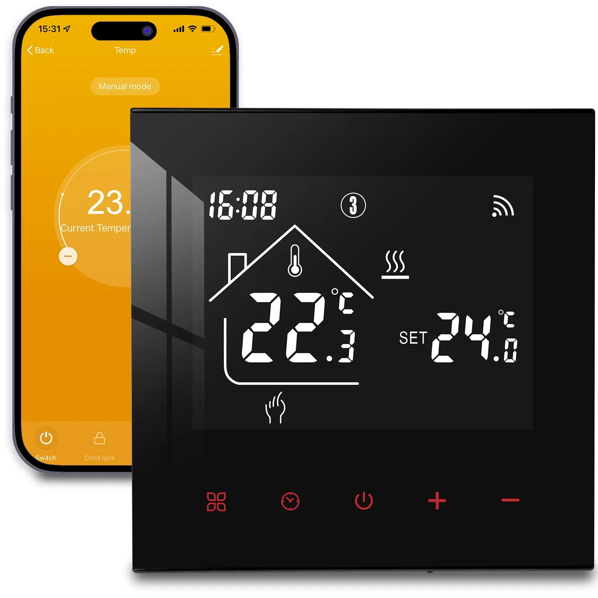 Thermostat Fussbodenheizung Smart für Wasser Fußbodenheizung, Beok WiFi Raumthermostat Thermostate Heizung Digital Programmierbar Kompatibel Alexa, Google Home 3A 230V TDR89B-WIFI-WP Schwarz