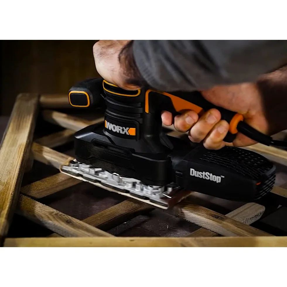WORX WX641 Schwingschleifer 250 W – Handlicher Schleifer mit DUSTSTOP Mikrofilter für ein sauberes Arbeiten – Großer Schwingkreis & einfache Bedienung
