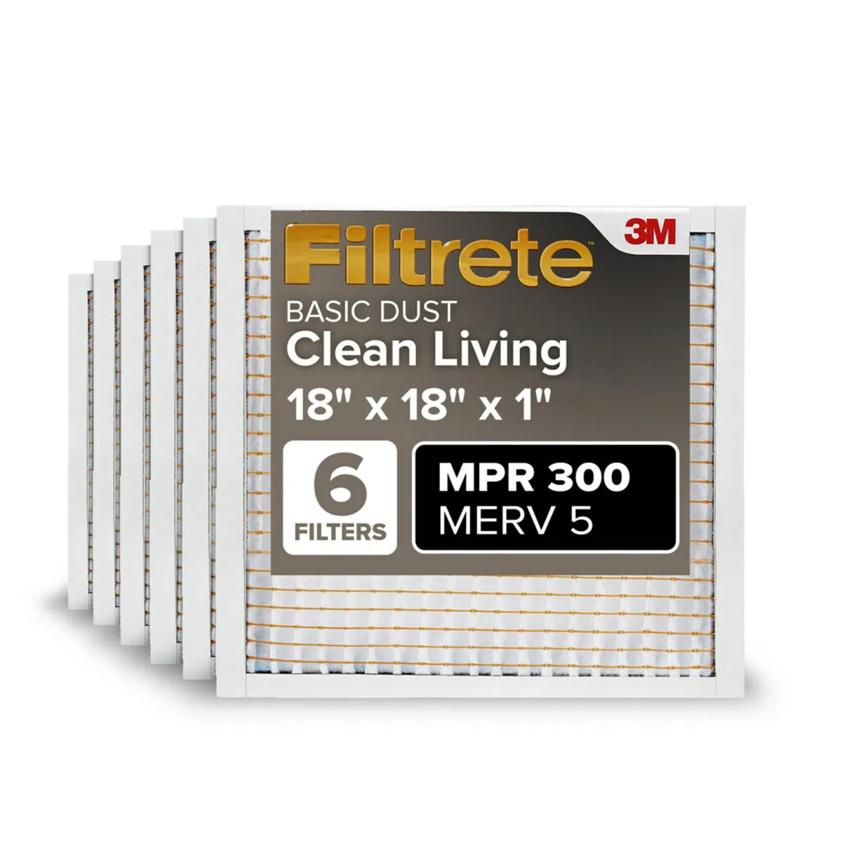 Filtrete 18x18x1 Luftfilter MPR 300 MERV 5, Clean Living Basic Dust, 6er-Pack (genaue Maße 17,81x17,81x0,81)
