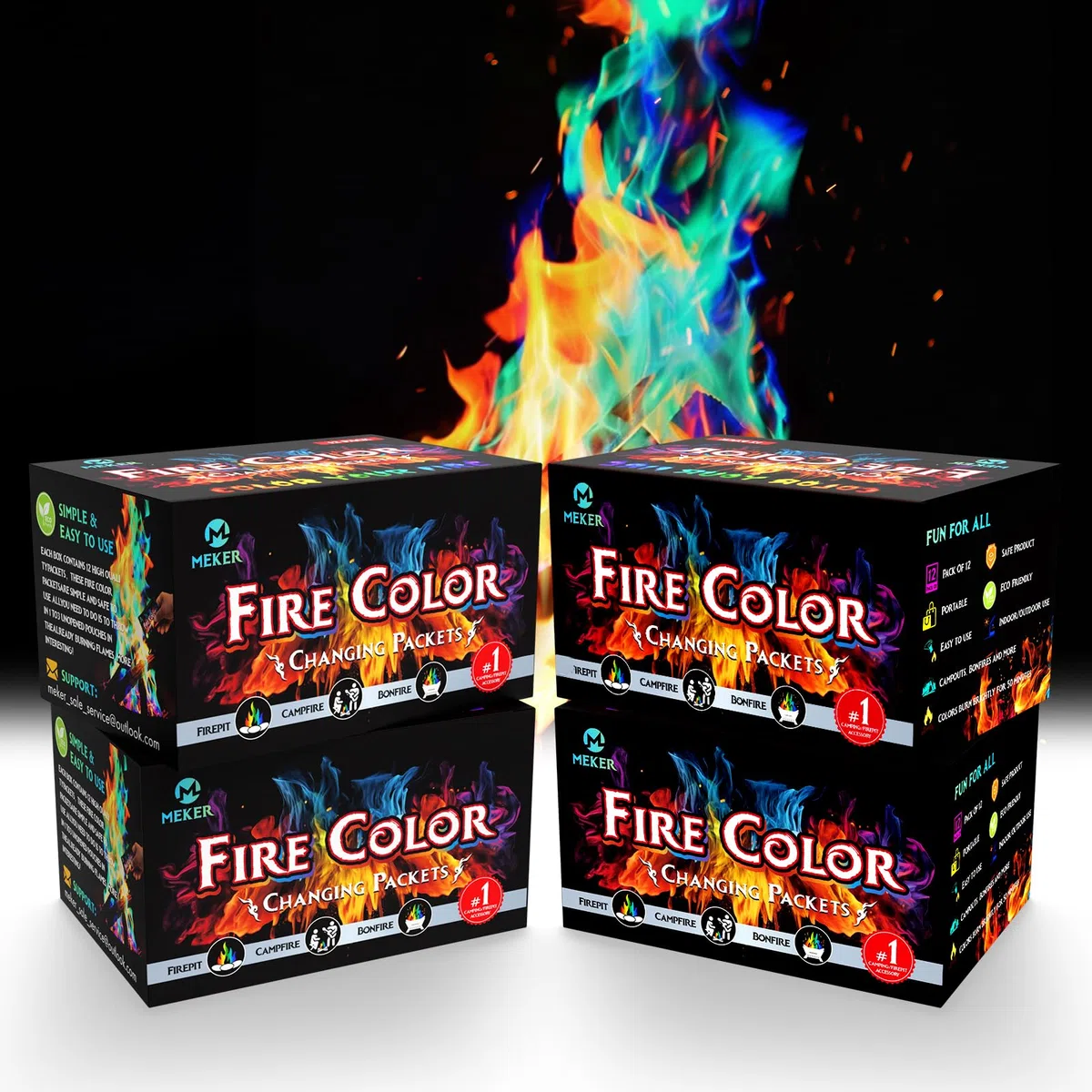 MEKER Feuerfarbwechsel-Pakete – Feuerstelle, Lagerfeuer, Outdoor-Kamine, Lagerfeuer – buntes wechselndes Feuer – perfektes Feuer-Camping-Zubehör für Kinder und Erwachsene (48 Stück)