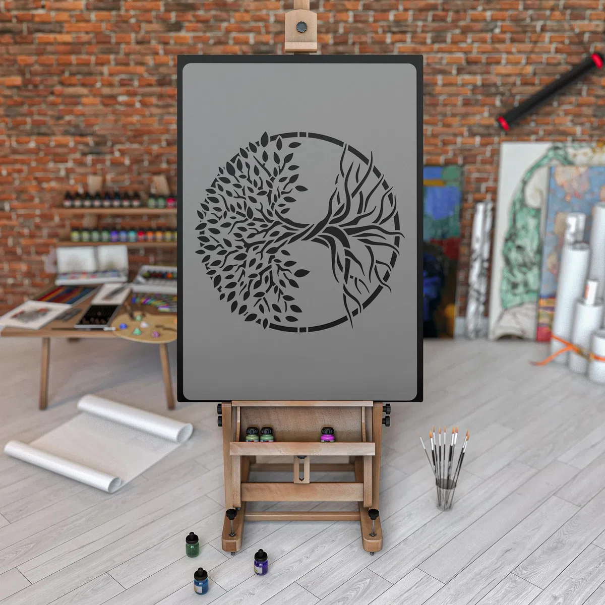 NAKLEO Große Malschablonen 59x95 cm, Baum Leben Kreis Muster, Wiederverwendbare Kunststoff Wandschablone DIY Handwerk, Holz Möbel Boden Stoff