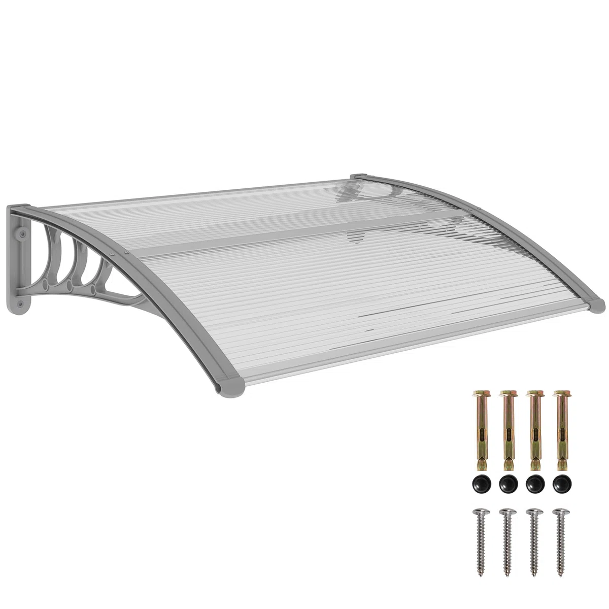 Outsunny Vordach für Haustür 100 x 75 cm Pultbogenvordach Überdachung aus Aluminium und Polycarbonat Pultvordach mit UV Schutz Haustürvordach für Balkon, Sonnenschutz, Regenschutz, Silber
