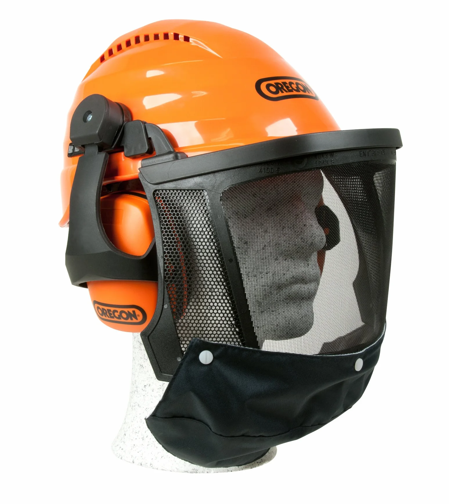 Oregon Waipoua Professioneller Kettensägen-Sicherheitshelm mit Gehörschutzmanschette und Netzvisier, Schlagfeste, Bequeme Schutzhelm-Sicherheitsausrüstung (562413), Einheitsgröße, Orange