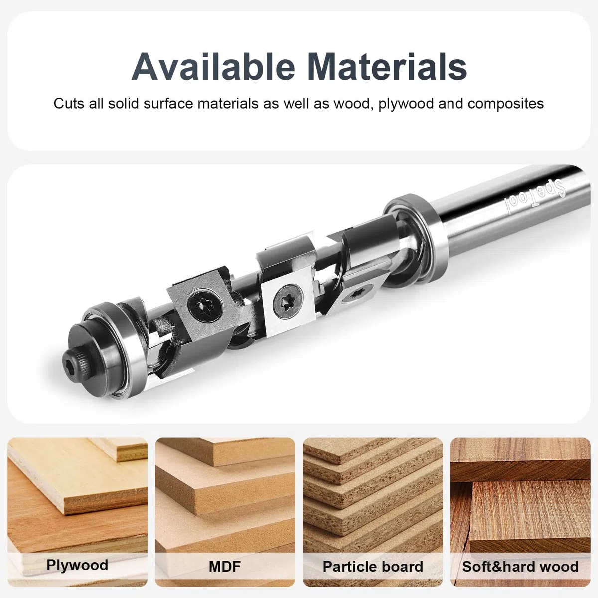 SpeTool Bündigfräser Wendeplatten Fräser 12mm Schaft VHM Spiralfräser Kopierfräser für Oberfräse 19mm Schnittdurchmesser Bündigfräser Kugellager Oben und Unten mit 7 Hartmetalleinsätze