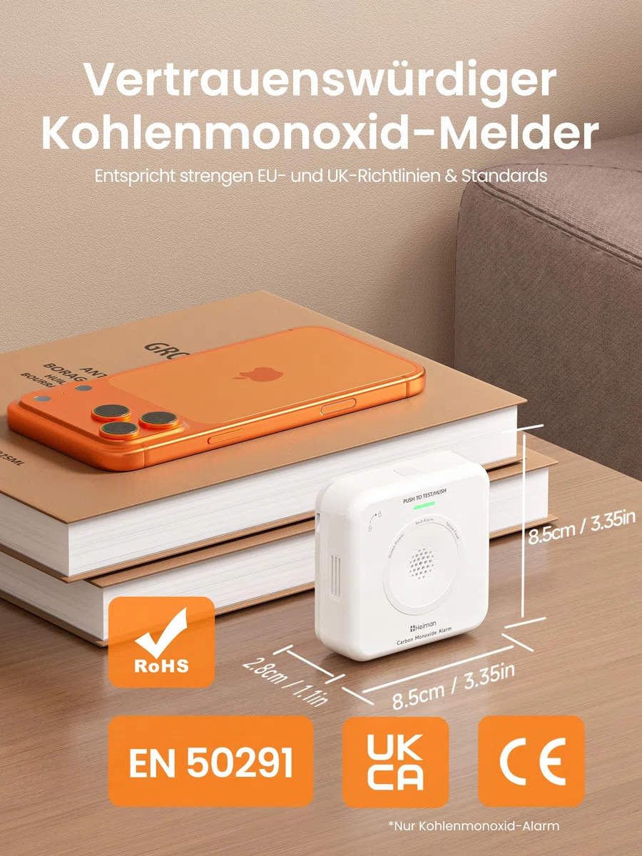 Heiman Smarter Kohlenmonoxid Melder Matter Over Thread (Hub Erforderlich) - CO Melder für SmartThings & Home Assistant, EN 50291, Austauschbare Batterie, 10 Jahre Sensor, 85dB, HS-725ES-M