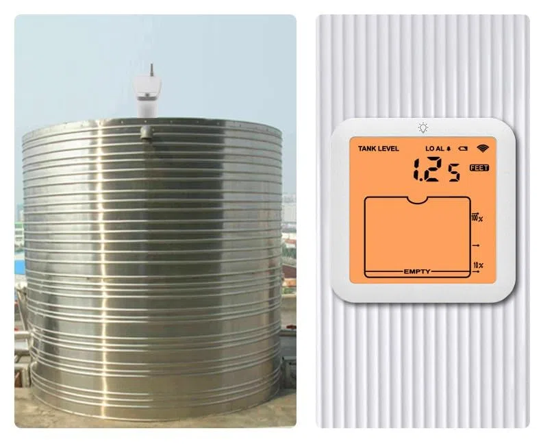 Digitales Wasserstandsmessgerät mit Hintergrundbeleuchtung, 1-5 m Messbereich, akustisches Alarm bei hohem/niedrigem Füllstand, Übertragungsreichweite bis 100 m, für Tanküberwachung