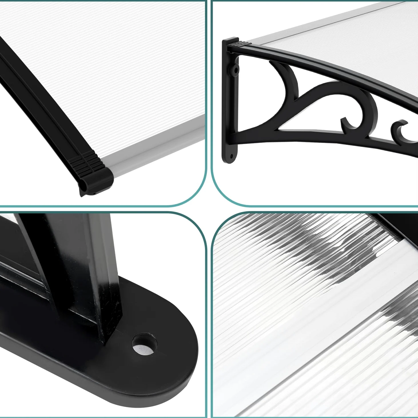 Gimisgu Vordach für Haustür 150 x 100 cm Pultbogenvordach Transparent Polycarbonat Pultvordach Überdachung 5 mm, PP Halterung,Türdach für draußen Sonnenschutz Regenschutz