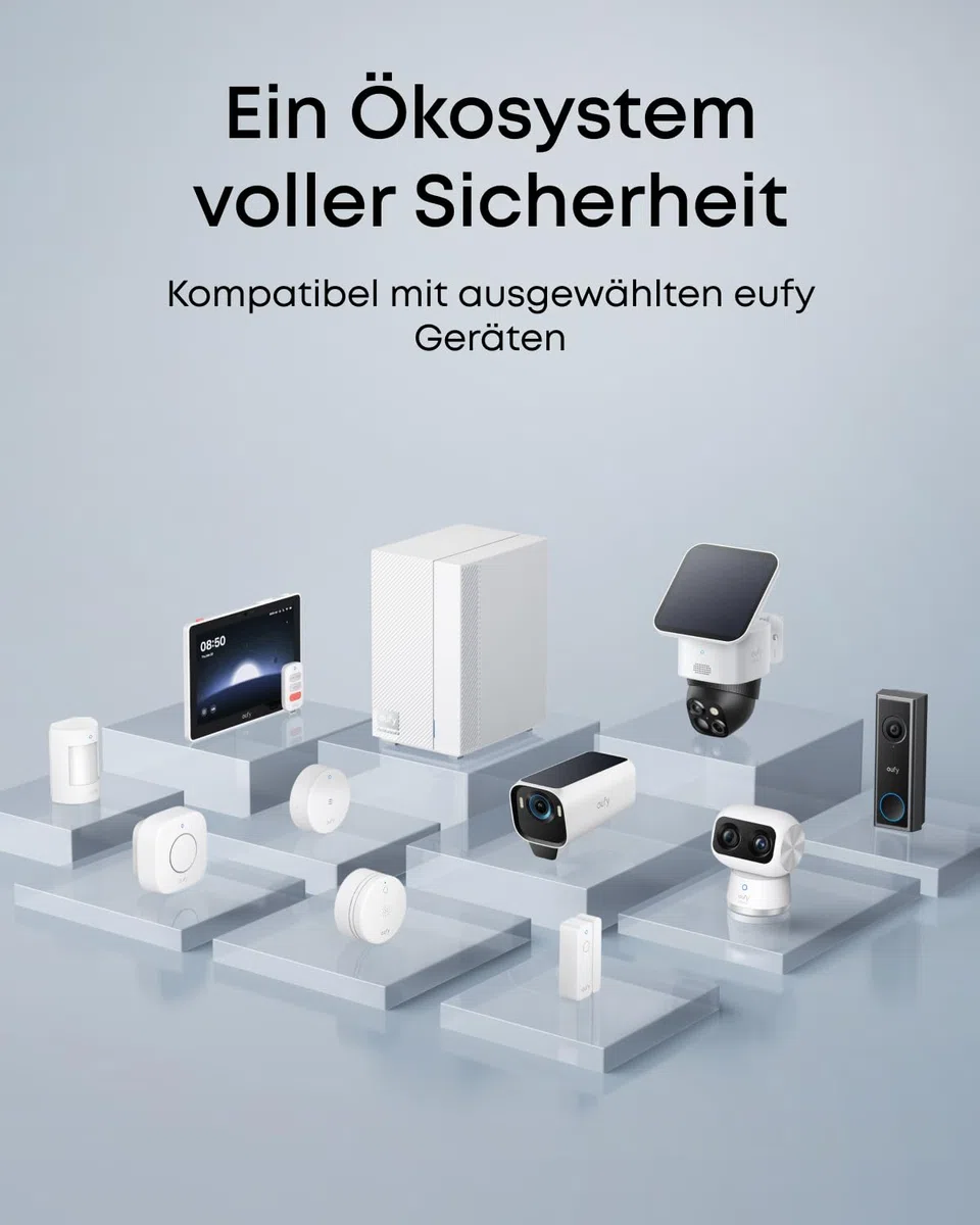 eufy Innensirene E20, 110dB Alarm, Notfall-Akku, große Reichweite, Flexible Montage, benötigt HomeBase 2, 3, Mini oder Pro (EU-Version)