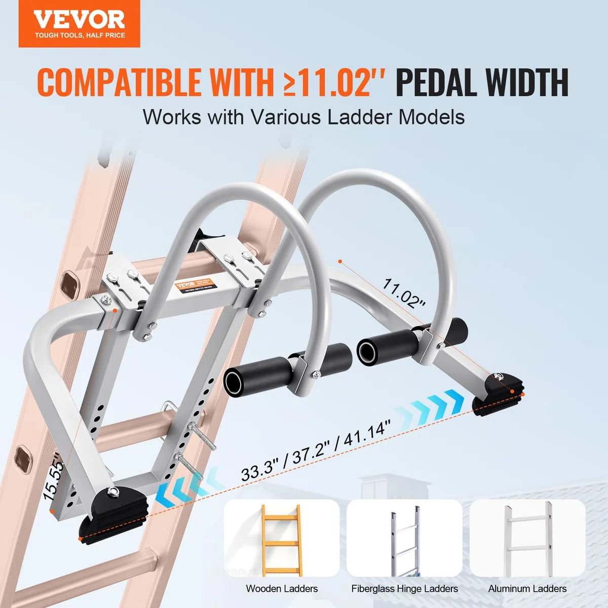 VEVOR Leiterstabilisator, 2-in-1-Abstandshalterhaken für Verlängerungswandleitern, Zubehör für Dachfirstleitern horizontal/vertikal, T-Stange mit Stahl-Gummi-Griff, schneller Zugang zu steilen Dächern