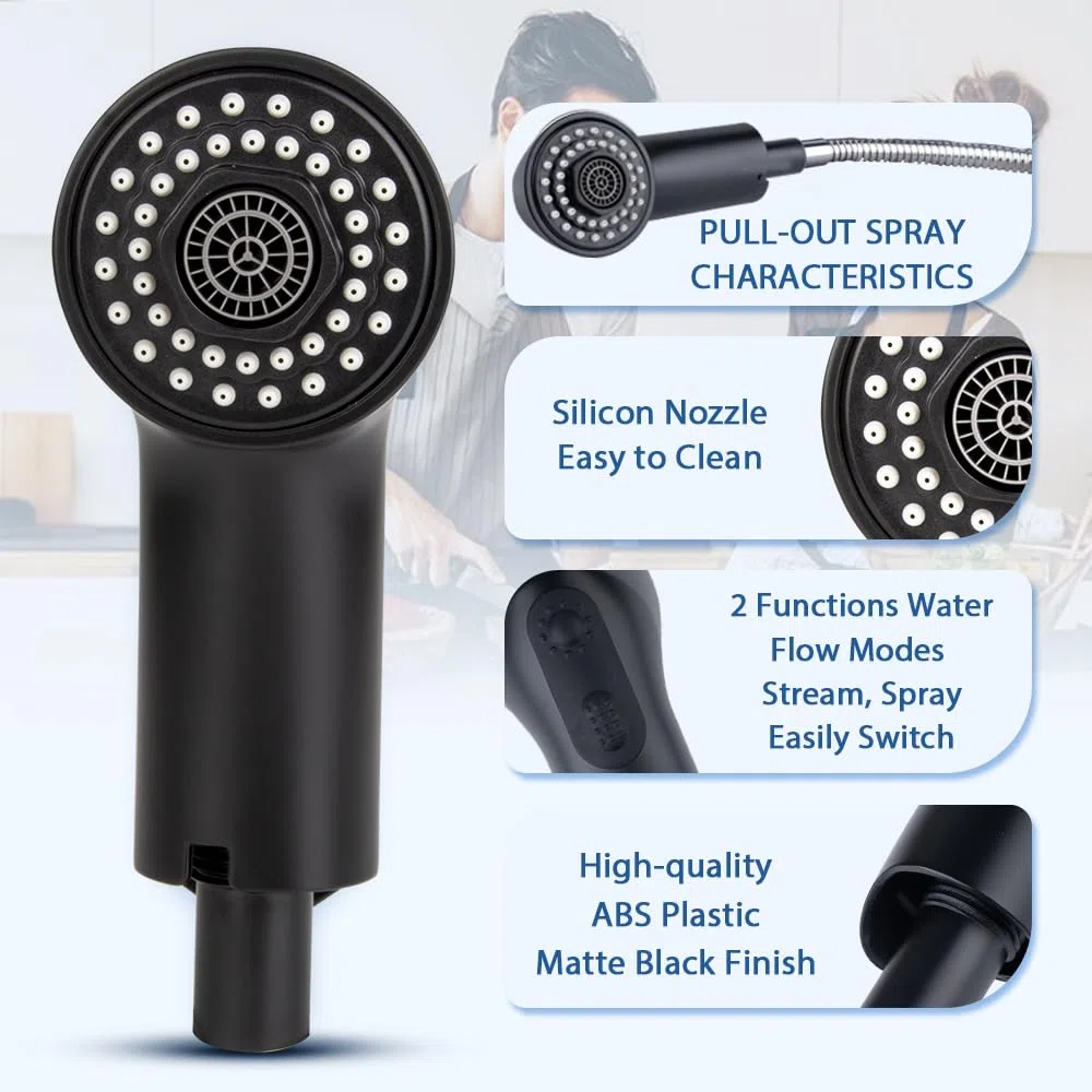 Ausziehbrause für Grohe Küchenarmatur-Teile 46298K00/46312KH0, herausziehbarer Sprühkopf, Wasserhahnkopf-Ersatz (weiches Schwarz)