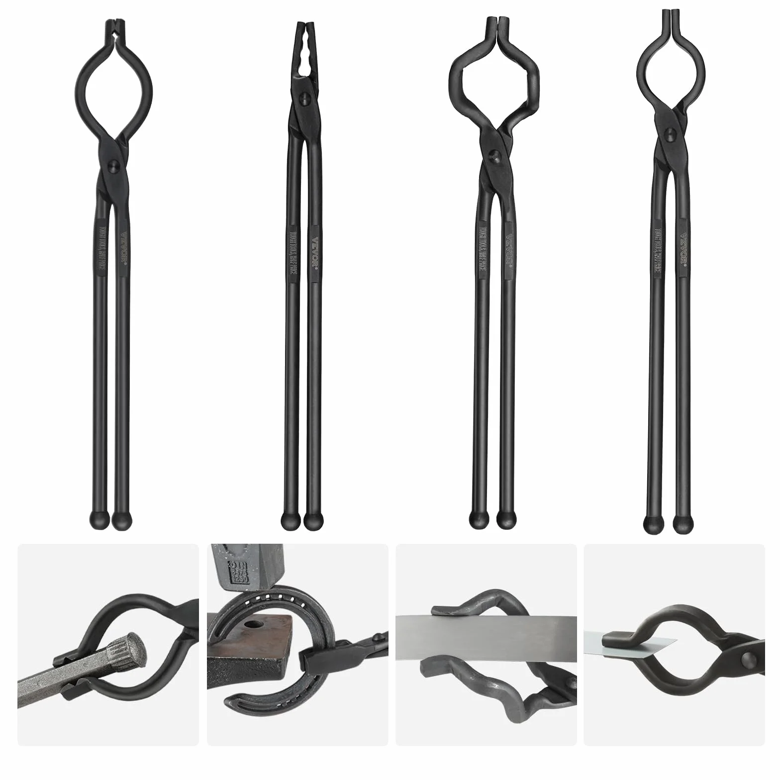 VEVOR Schmiedezange-Set, V-Bit, Wolf, ZV, Greifzange 4 Stk. Kohlenstoffstahl Schmiedezange, 465 x 60 x 19 mm / 461 x 68 x 18 mm / 458 x 38 x 19,0 mm / 463 x 78 x 52,3 mm, mit Verlängertem Griff