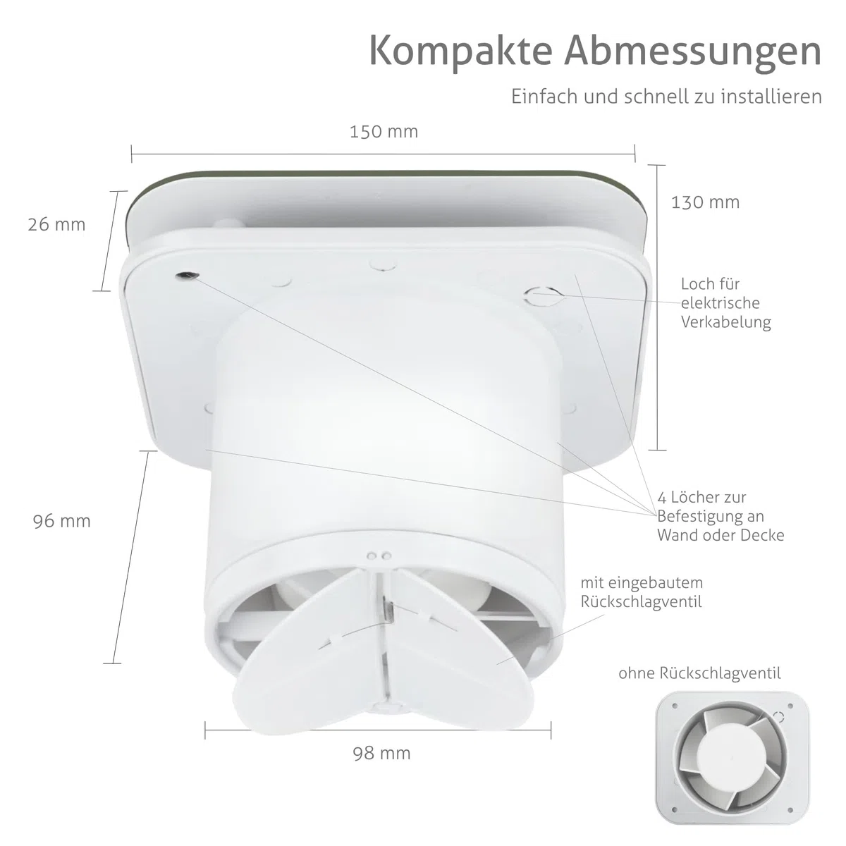 Turbionaire TREND 100 SDSG Abluftventilator, für Badezimmer, Küche, Wand/Decke, Frontplatte dunkles Dark Sage Gray Matt, Durchmesser 100 mm, 85 m3/h, 35 Pa, Rückschlagventil, geräuschlos 33 dB, IPX4