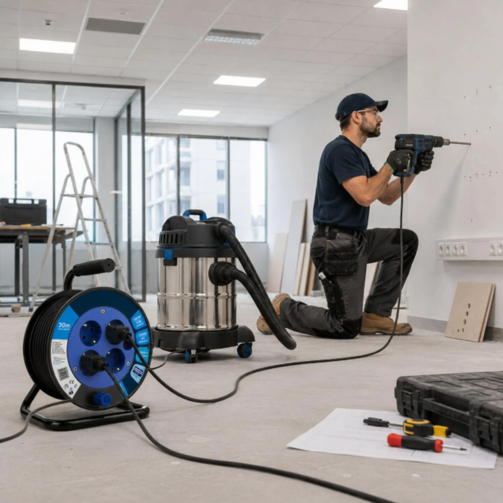 Kabeltrommel 30m | Verlängerungskabel mit 4 Schuko-Steckdosen | PVC-Kabel H05VV-F 3G1mm² Überhitzungsschutz | IP20 Für den Innenbereich