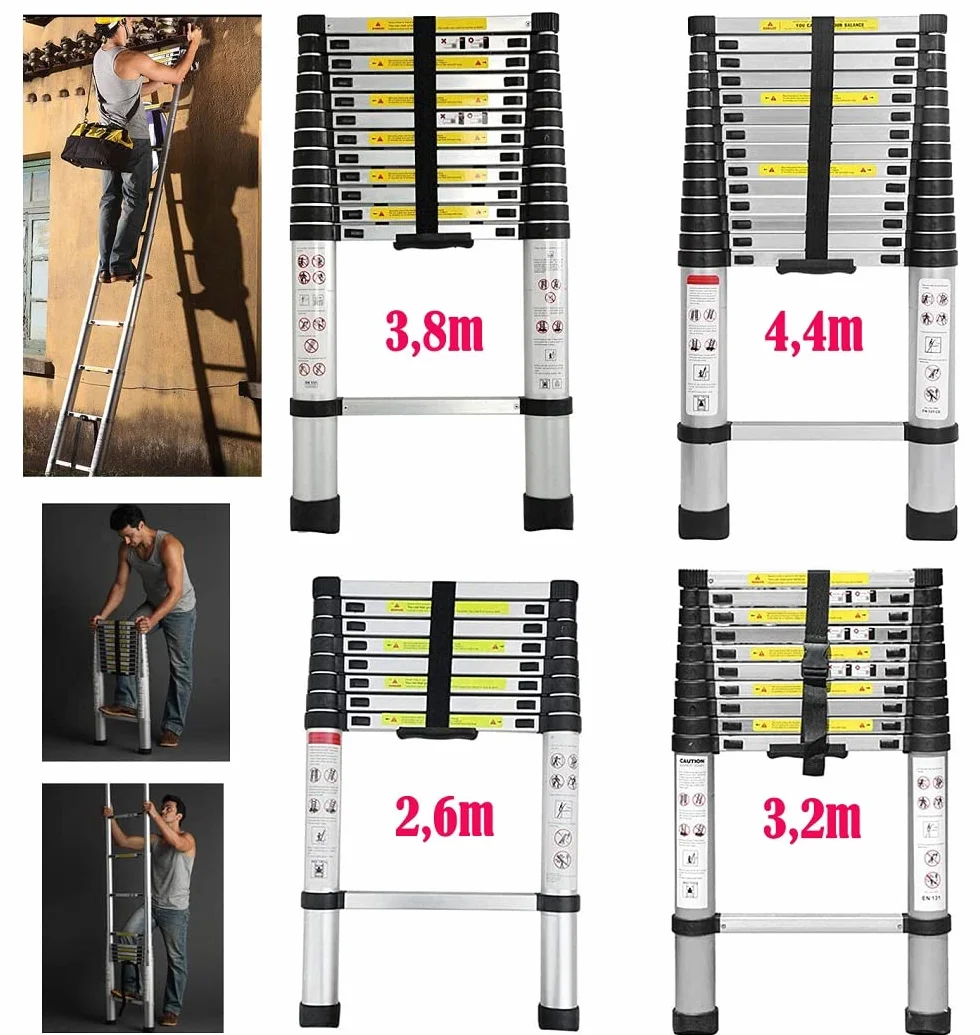 Klappbare Trittleiter, Teleskopleiter, Klappleiter, Klappleiter, aus Metall, maximale Belastung 150 kg (2,6 m)