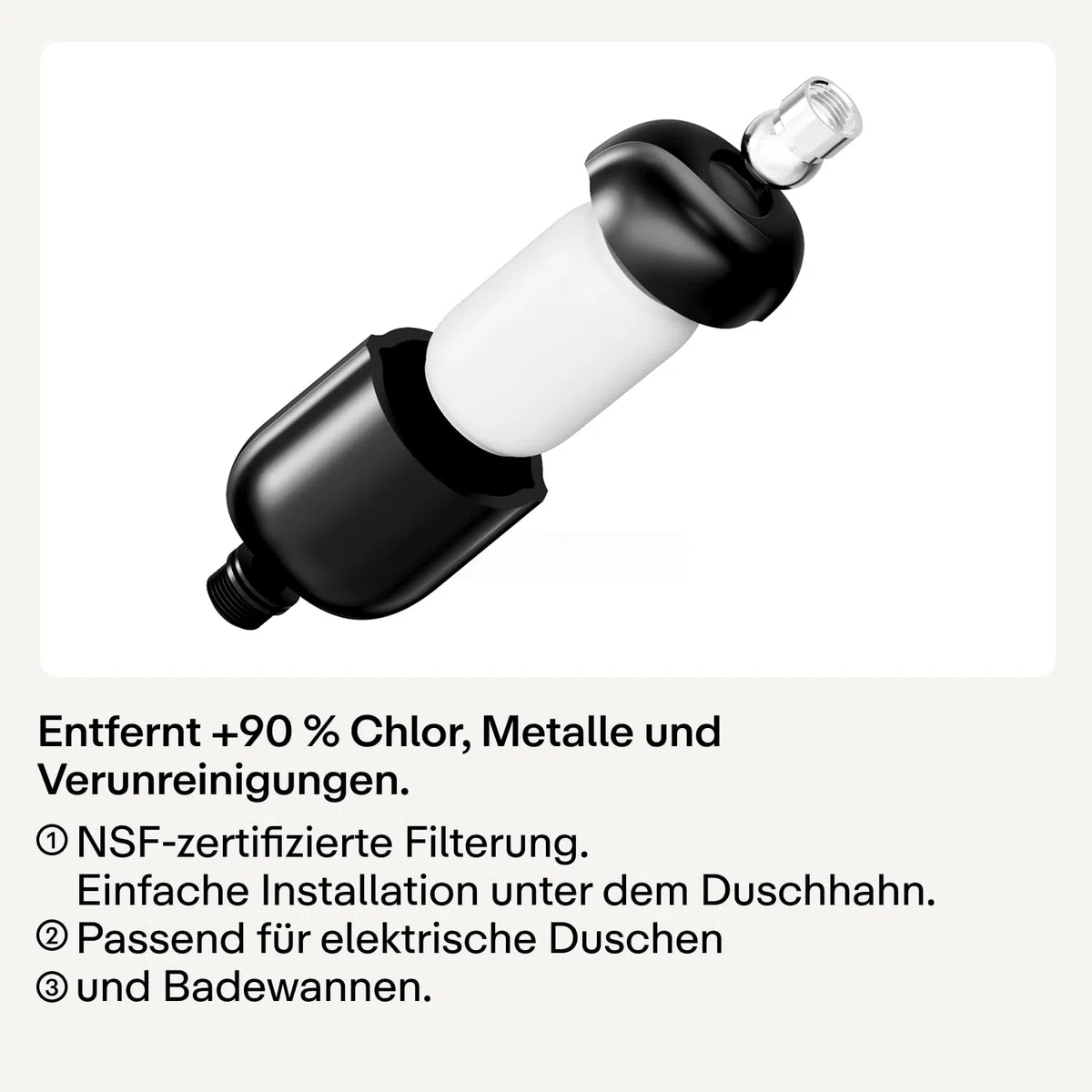 Hello Klean Duschfilter in Schwarz - Filtert unerwünschte Metalle, Chlor & Verunreinigungen im Duschwasser - Verbessert die Qualität von Haut & Haar - für Inline- & elektrische Duschen