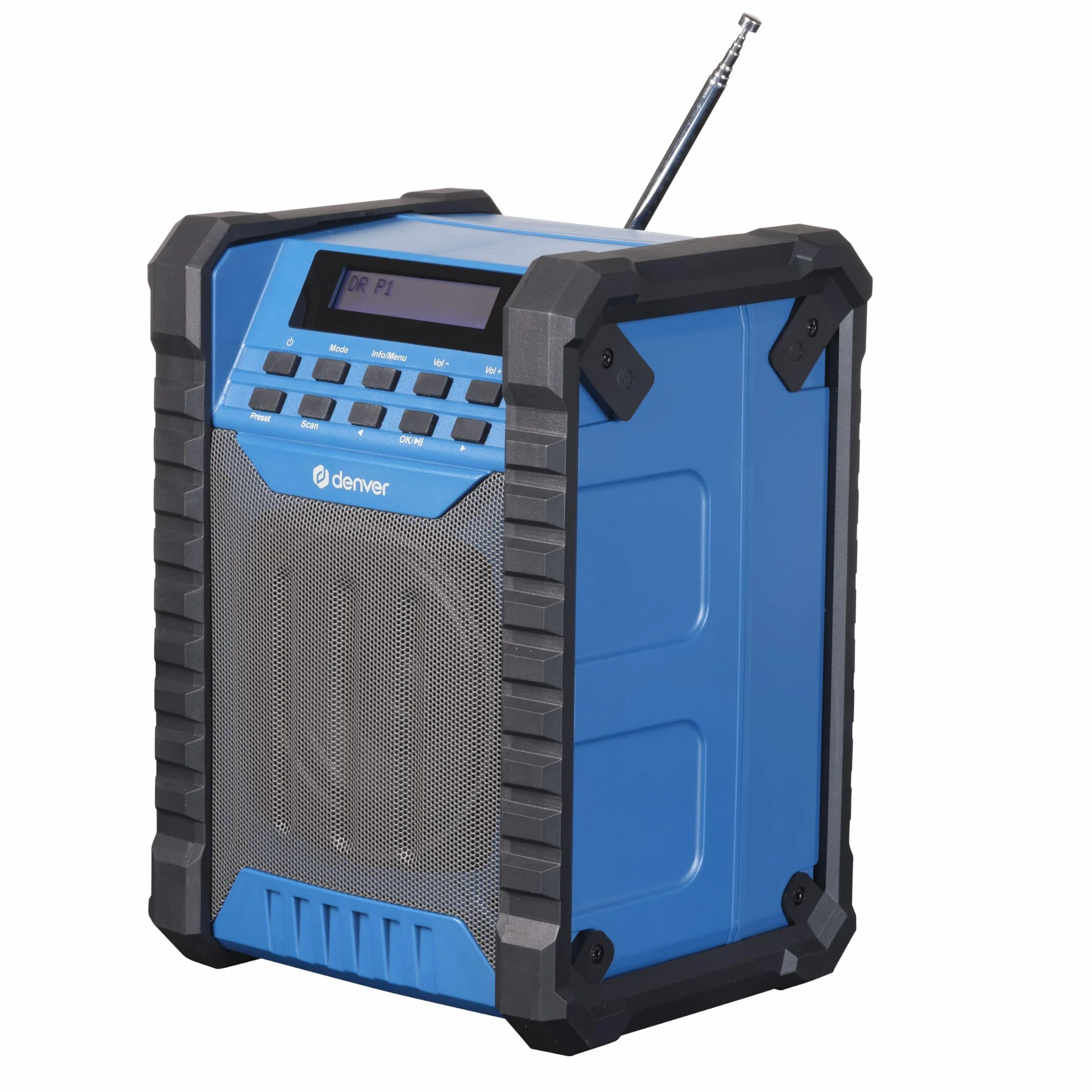 Denver WRD-60 Baustellenradio mit DAB+ / DAB/FM & Bluetooth – Akku Radio mit 2000 mAh - IP54 Staub- & spritzwassergeschützt - Werkstatt Radio mit USB-C & AUX