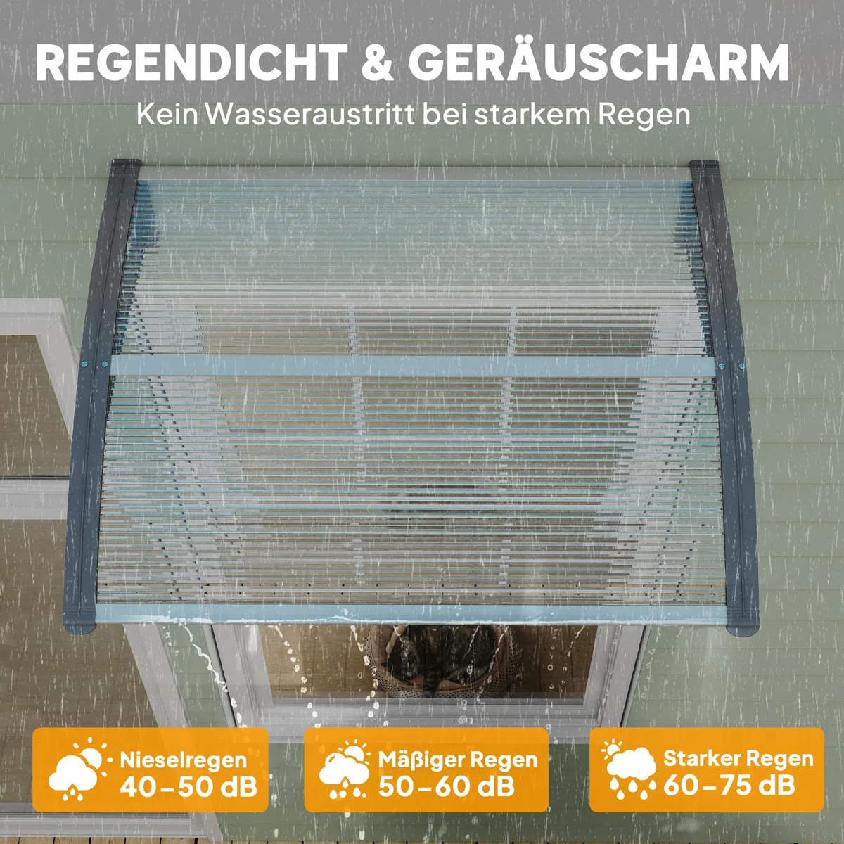 Outsunny Vordach für Haustür 100 x 75 cm Pultbogenvordach Überdachung aus Aluminium und Polycarbonat Pultvordach mit UV Schutz Haustürvordach für Balkon, Sonnenschutz, Regenschutz, Silber
