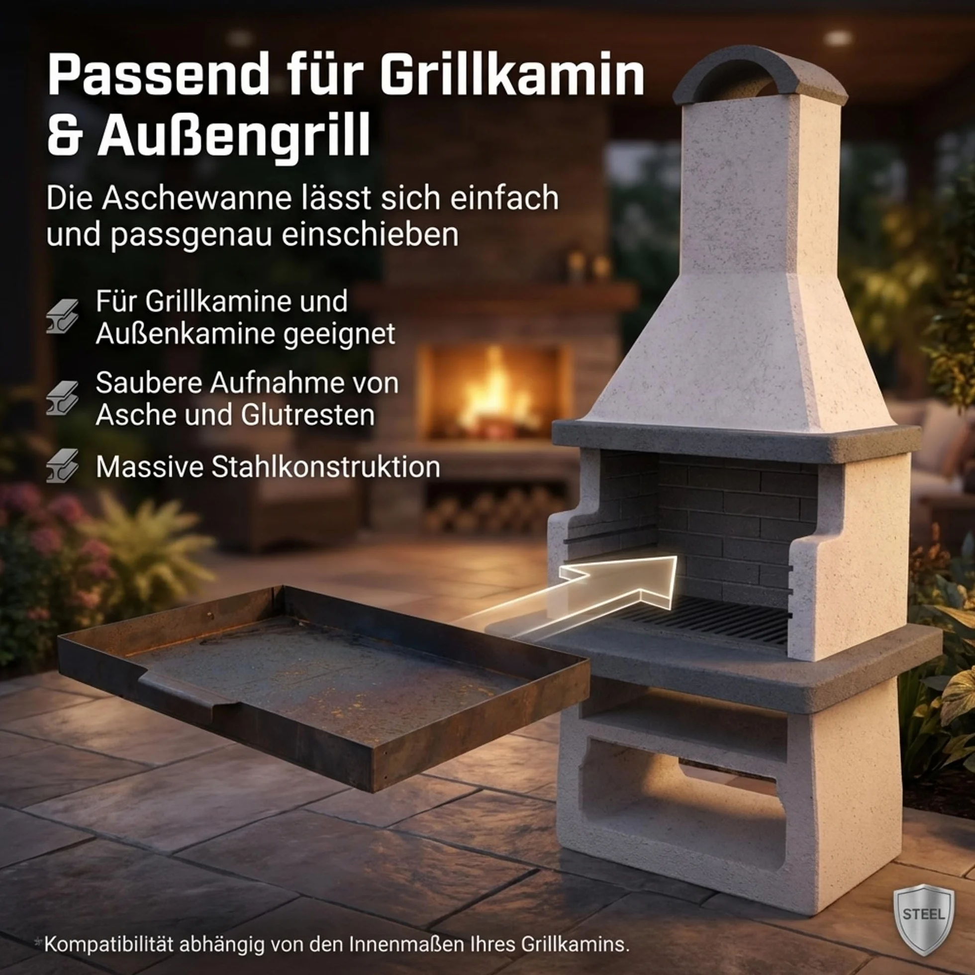 EWH Aschekasten für Grill aus CorTen Stahl im Edelrostoptik (49 x 34 cm) Aschebehälter/Aschewanne Aussengrill Aussenkamin