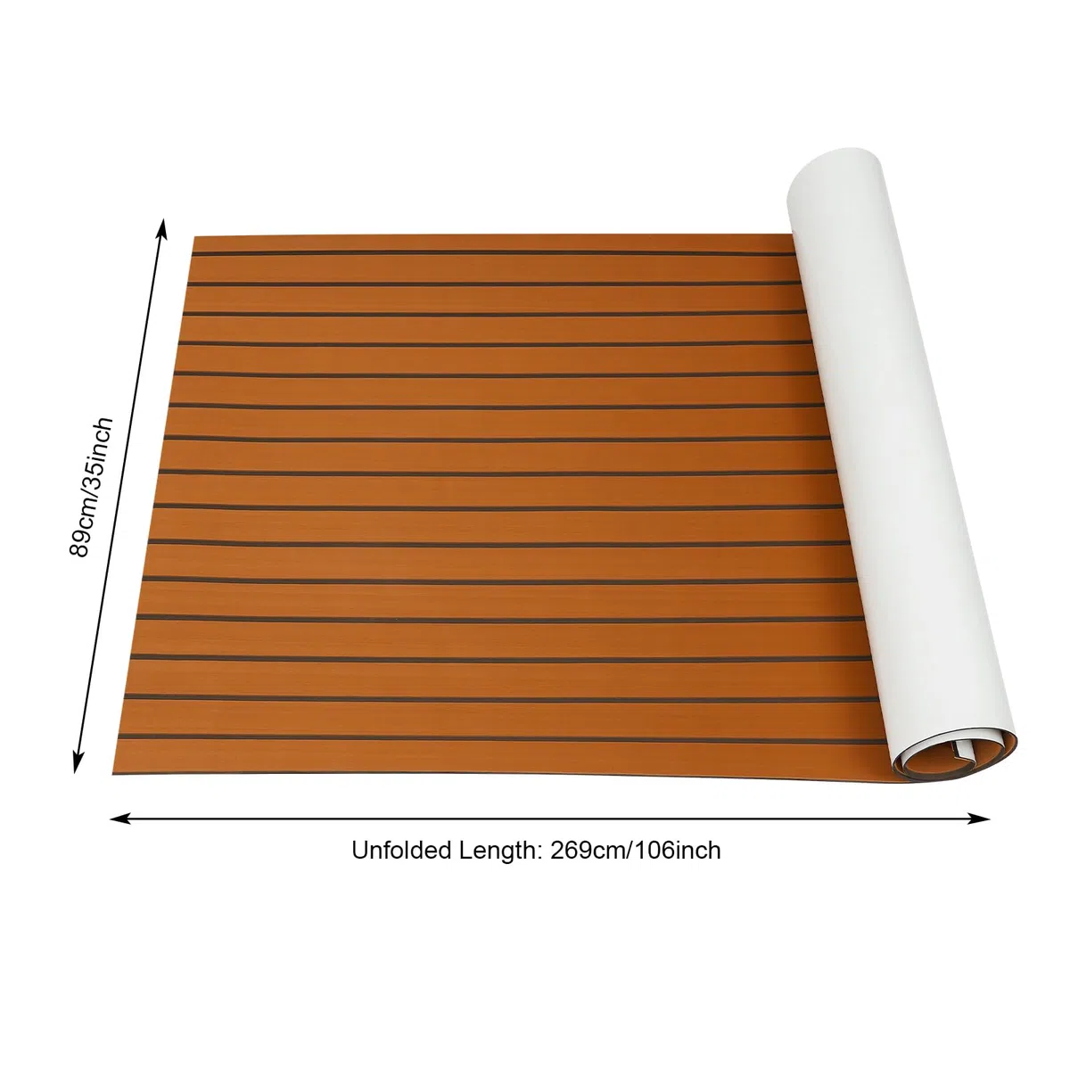 Boot Bodenbelag Eva Schaum Faux Teak Boot Bodenbelag Anti-Rutsch Marine Teppich Yacht Teppich mit Stützkleber, 269x89cm Marine Boot Blatt Bodenbelag Matte für Motorboote Yacht Boot, Braun