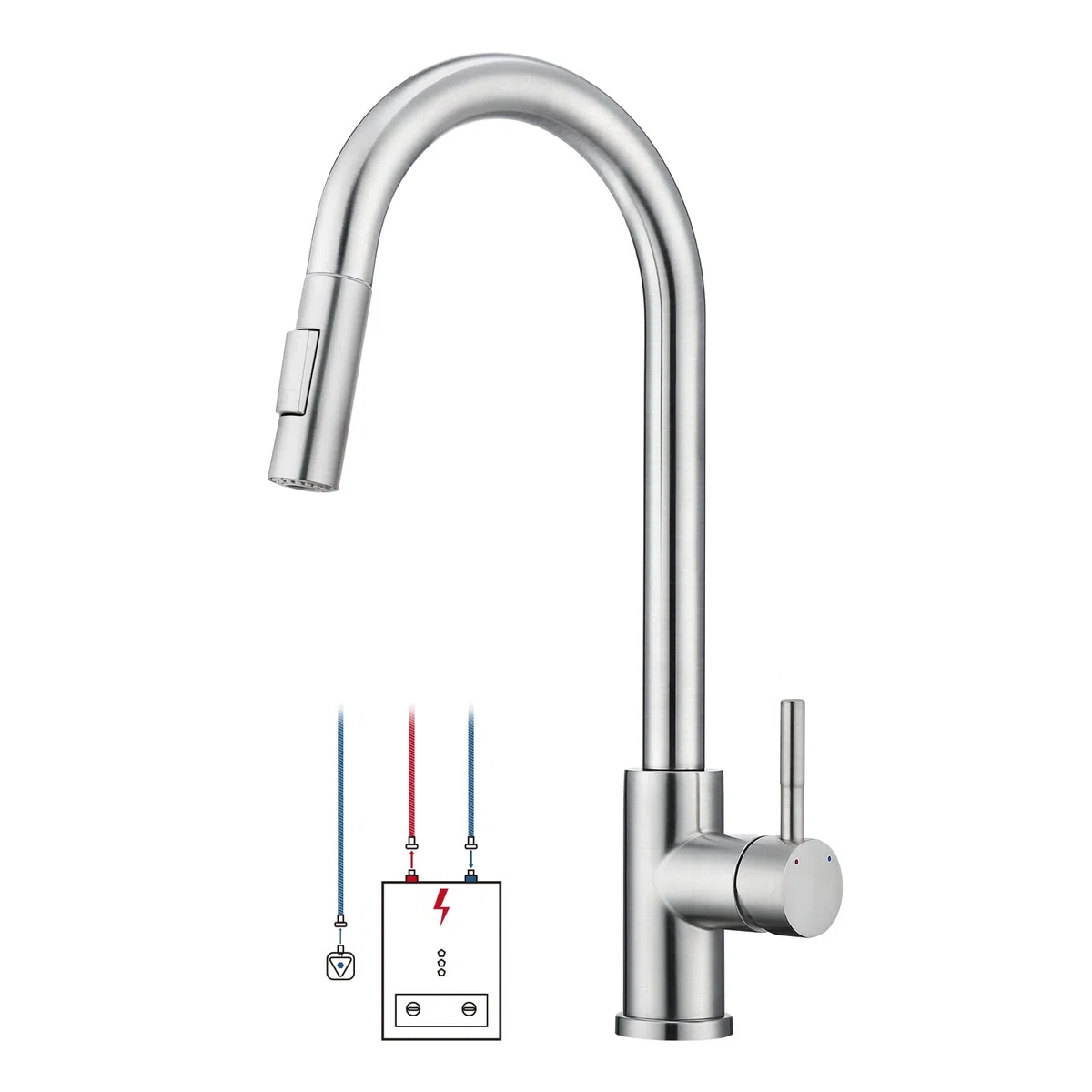 BONADE Niederdruck Armatur Küche, 360° Drehung Wasserhahn Küche mit Ausziehbare Brause, Küchenarmatur mit 3 Anschlüsse, Zwei Wasserstrahlarten Armatur Küche, Mischbatterie Küche für Boiler Gebürst