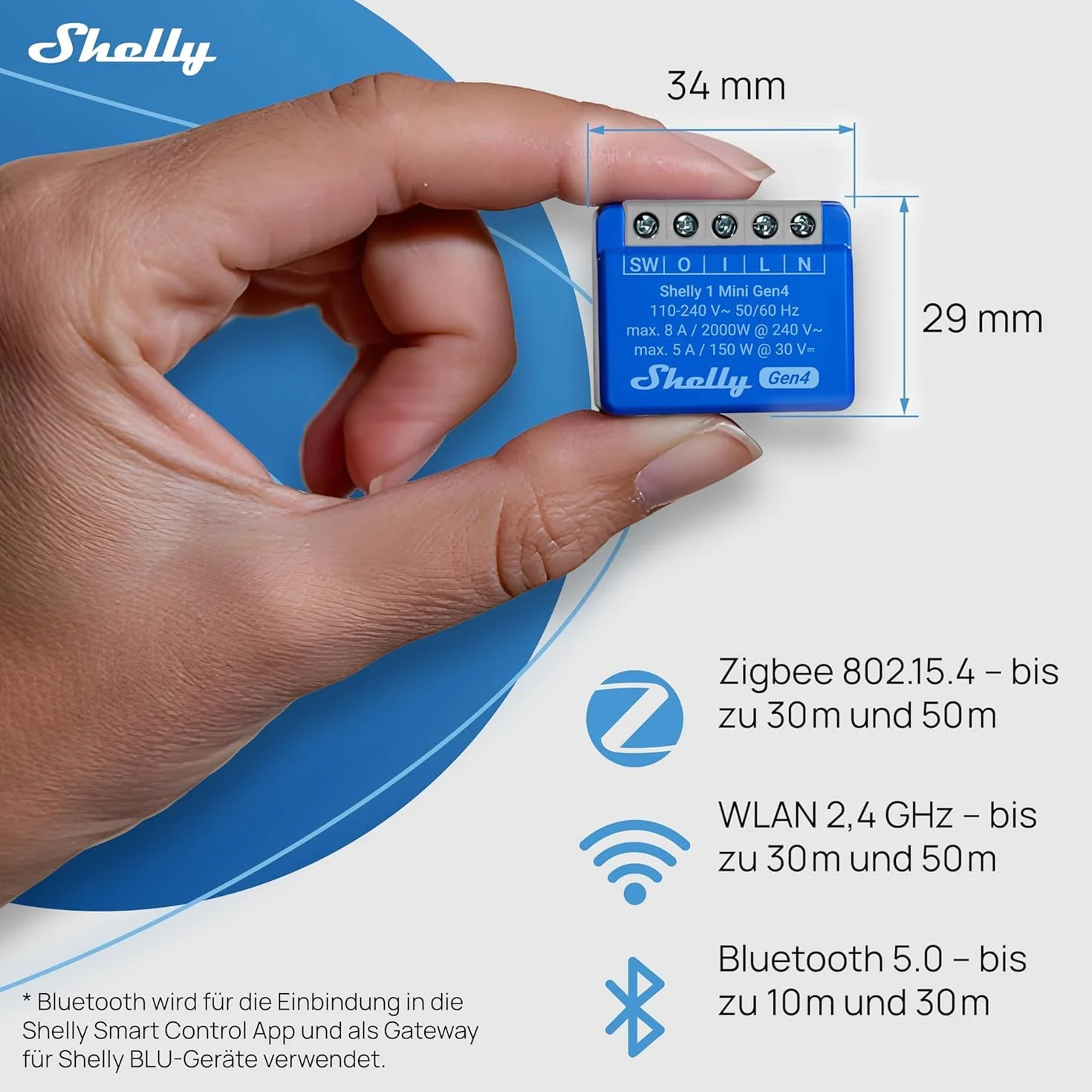 Shelly 1 Mini Gen4, 4er Pack, WLAN-Smart-Relaisschalter, 1 Kanal, 8A, Potentialfreier Kontakt, Hausautomation, Fernsteuerung, Kein Hub Erforderlich, Alexa, Google Home, Apple HomeKit, Zigbee & Matter