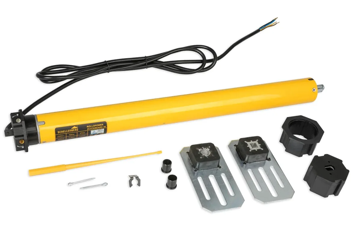 Schellenberg 20640 Rolladenmotor MAXI Standard 40 Nm, mechanische Endlageneinstellung, Rohrmotor für 60 mm Welle, bis 15 m² Rollladenfläche, Set inkl. Wandlager