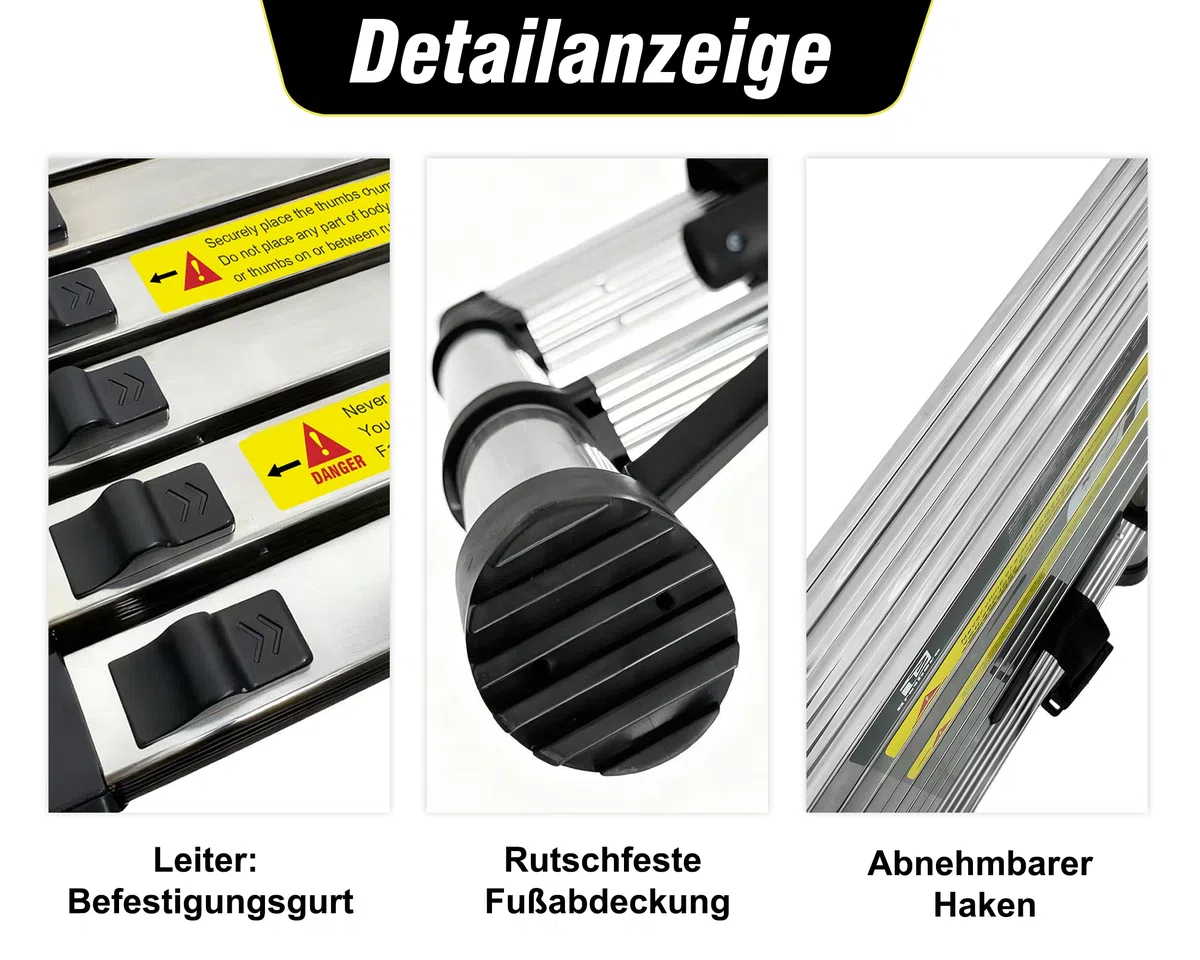 1.4+1.7 m Teleskopleiter,Edelstahl Leiter Ausziehbar,4+5 Treppe Ausziehbare Leiter Mehrzweckleiter für Dach Haushaltsleiter Außenleiter Wohnmobil 150 kg Belastbarkeit