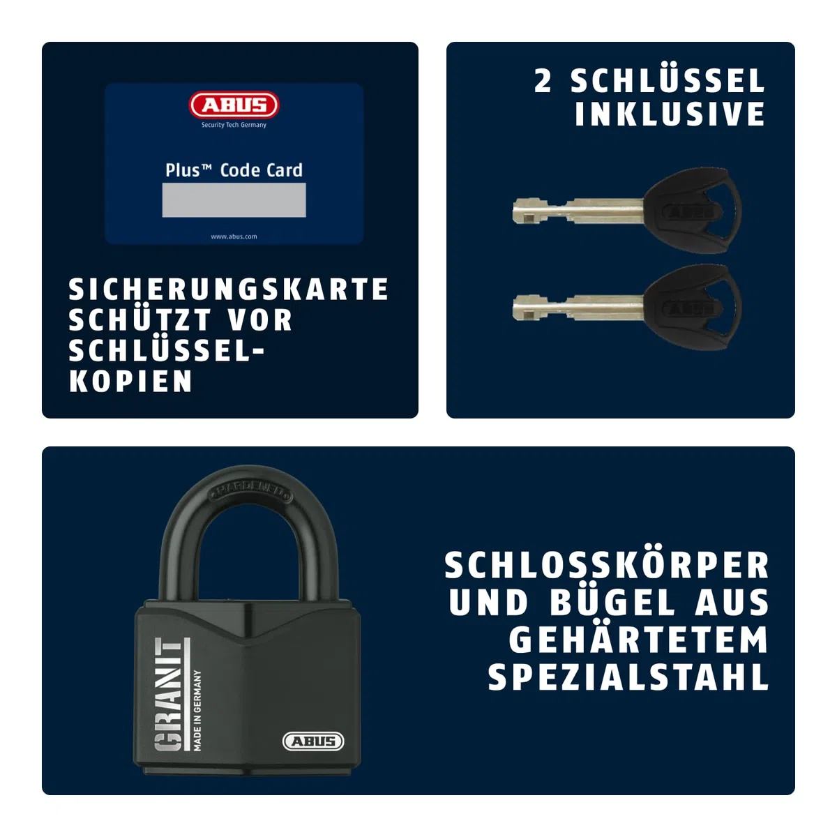 ABUS Granit Vorhängeschloss 37/55 für den Außeneinsatz - aus gehärtetem Spezialstahl - mit Plus Scheibenzylinder - Sicherheitslevel 10