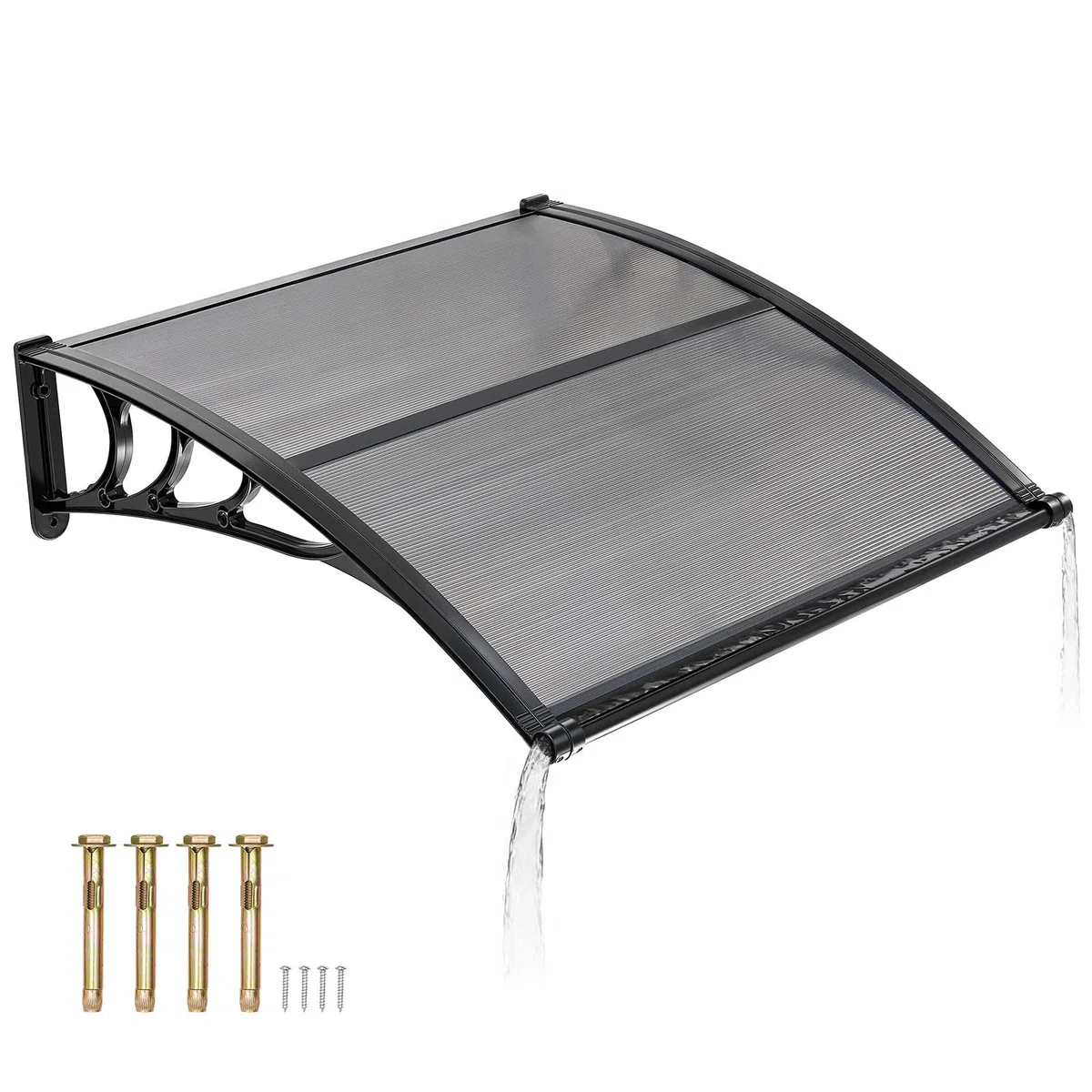 VEVOR Vordach für Haustür, 965x1017 mm, Pultbogenvordach, Überdachung mit Entwässerung & ABS-Halterung, Regen-, Schnee- & Sonnenschutz, Polycarbonat-Türdach für Veranda & Terrasse, Rauchgrau