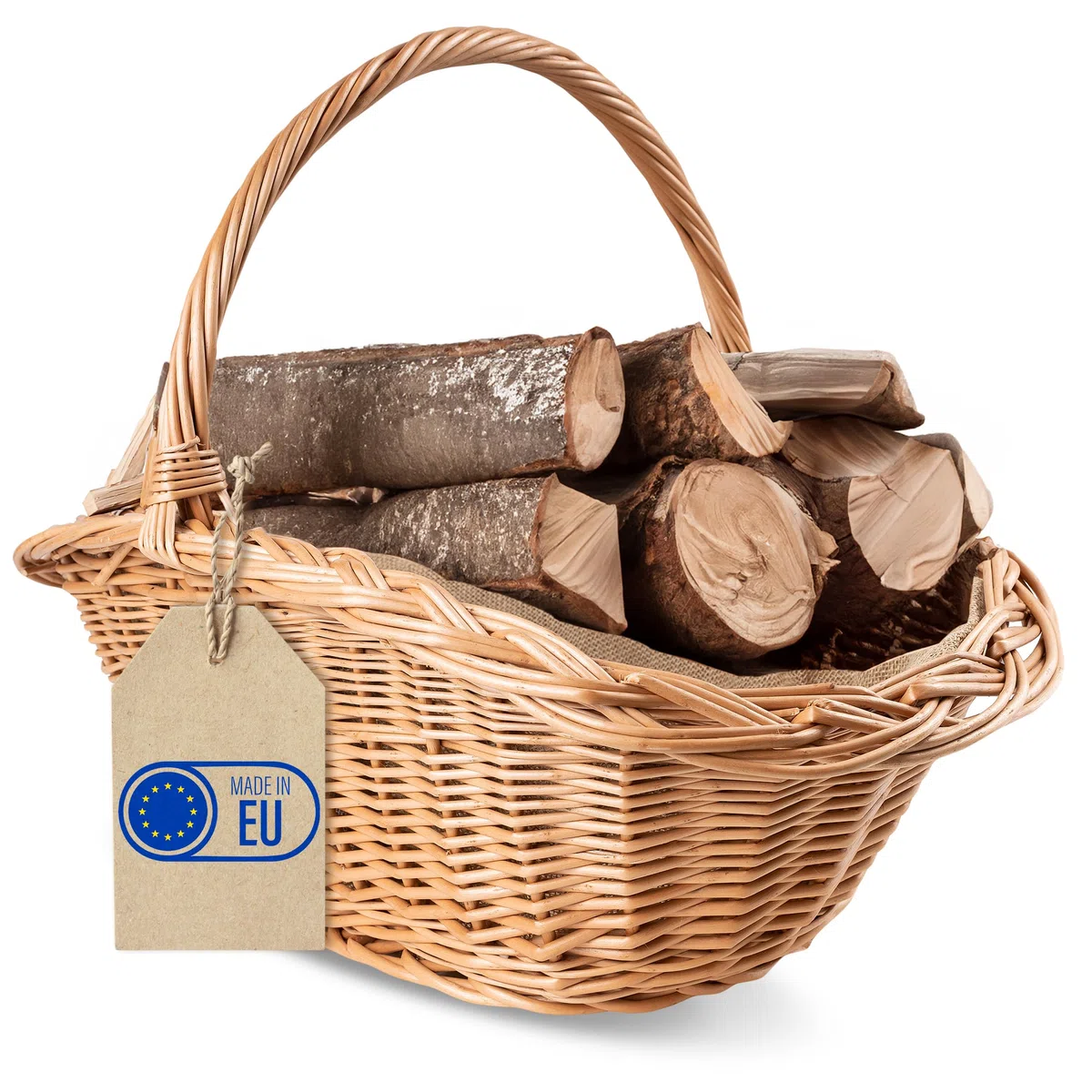 Creative Home Groß Holztrage Rattan Kaminholzkorb Kaminkorb Tragekorb | 60 x 40 x 39 cm | Aufbewahrung Oval Holzkorb Weidenkorb für Kaminholz/Holz | Braun Dick Weide Feuerholzkorb