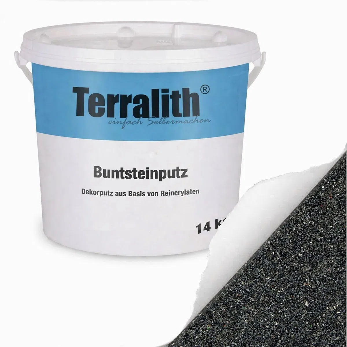 Terralith Buntsteinputz 14kg in anthazit, Sockelputz für Innen und Außen mit Reinacrylat Bindemittel aus Naturstein, 1-2mm Körnung (BSP81)