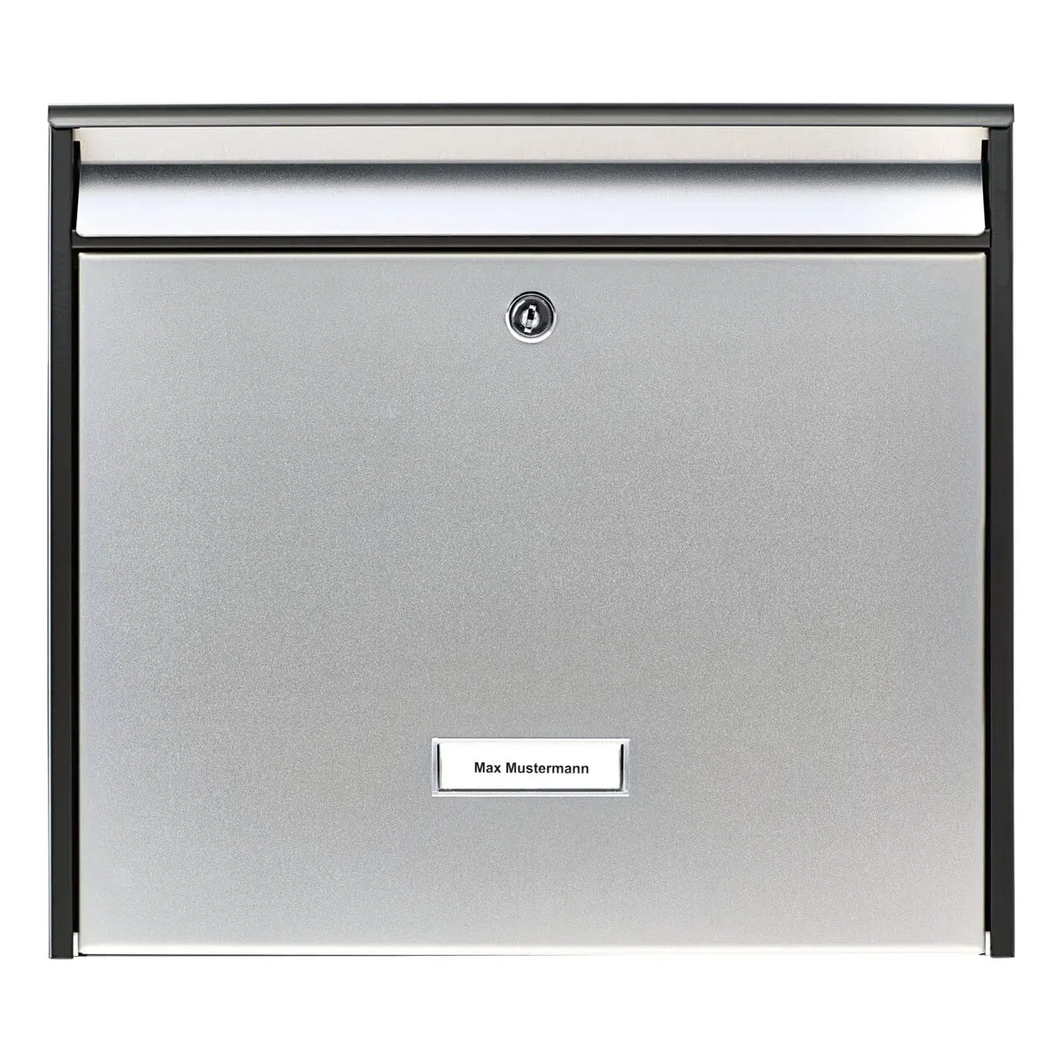 Burg-Wächter Briefkasten Edelstahl mit Namensschild, A4 Einwurf-Format, Verzinktes Stahlgehäuse anthrazit beschichtet mit Edelstahl Tür, Oxford-Set 6877 B+S, Mattschwarz
