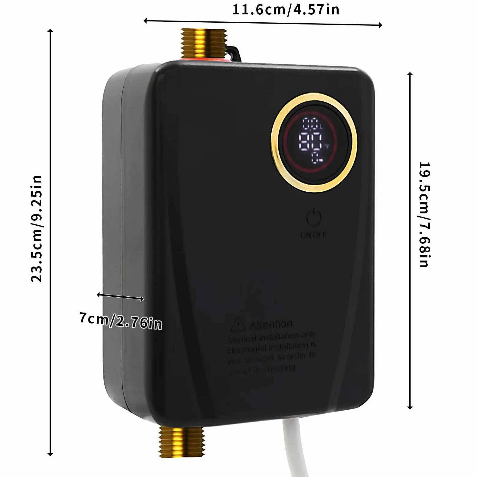 220V 3500W Durchlauferhitzer Elektrischer Wassererhitzer, Warmwasser-Durchlauferhitzer Küche Kleindurchlauferhitzer, Elektro Warmwasser mit LED Anzeige, 20~50℃ (Schwarz)