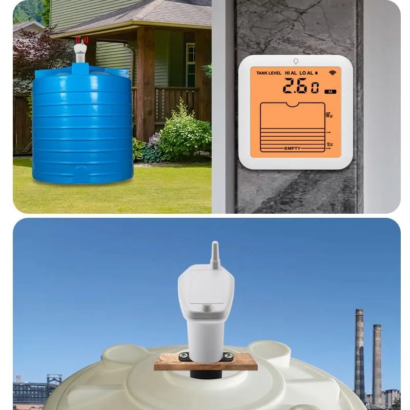 Digitales Wasserstandsmessgerät mit Hintergrundbeleuchtung, 1-5 m Messbereich, akustisches Alarm bei hohem/niedrigem Füllstand, Übertragungsreichweite bis 100 m, für Tanküberwachung