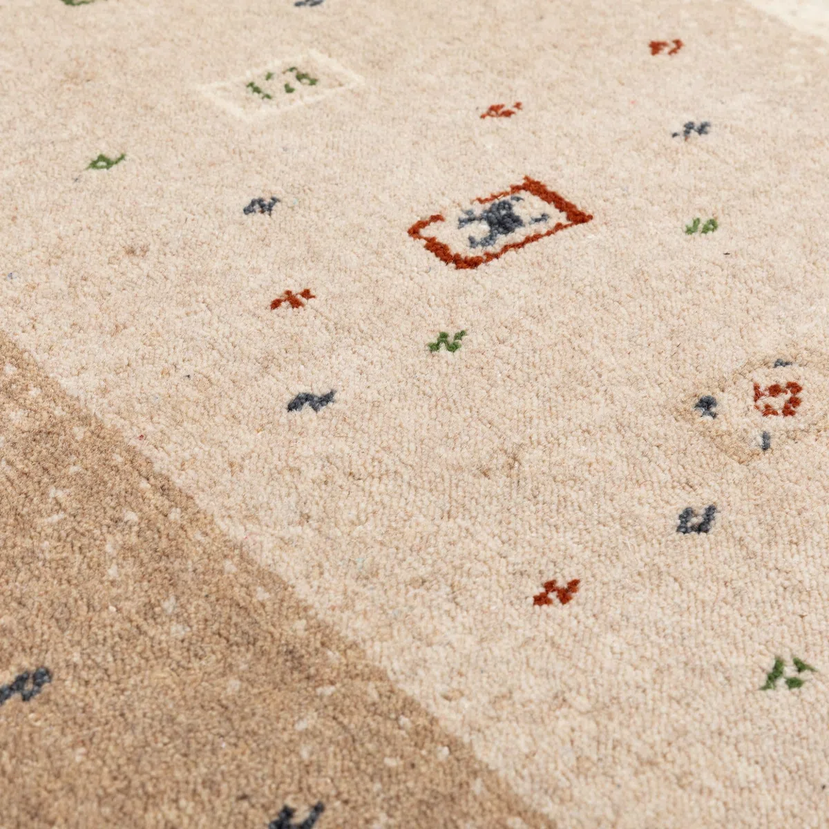Steffensmeier Gabbeh Teppich Shiraz | Wolle, Beige, Größe: 70x140 cm Kurzflor Teppich für Wohnzimmer, Ethno Look