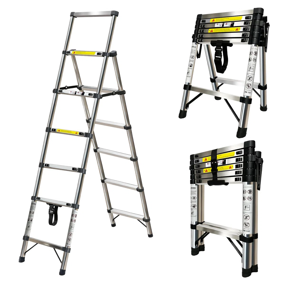 1.7+2.0 m Teleskopleiter,Edelstahl Leiter Ausziehbar,5+6Treppe Ausziehbare Leiter Mehrzweckleiter für Dach Haushaltsleiter Außenleiter Wohnmobil 150 kg Belastbarkeit