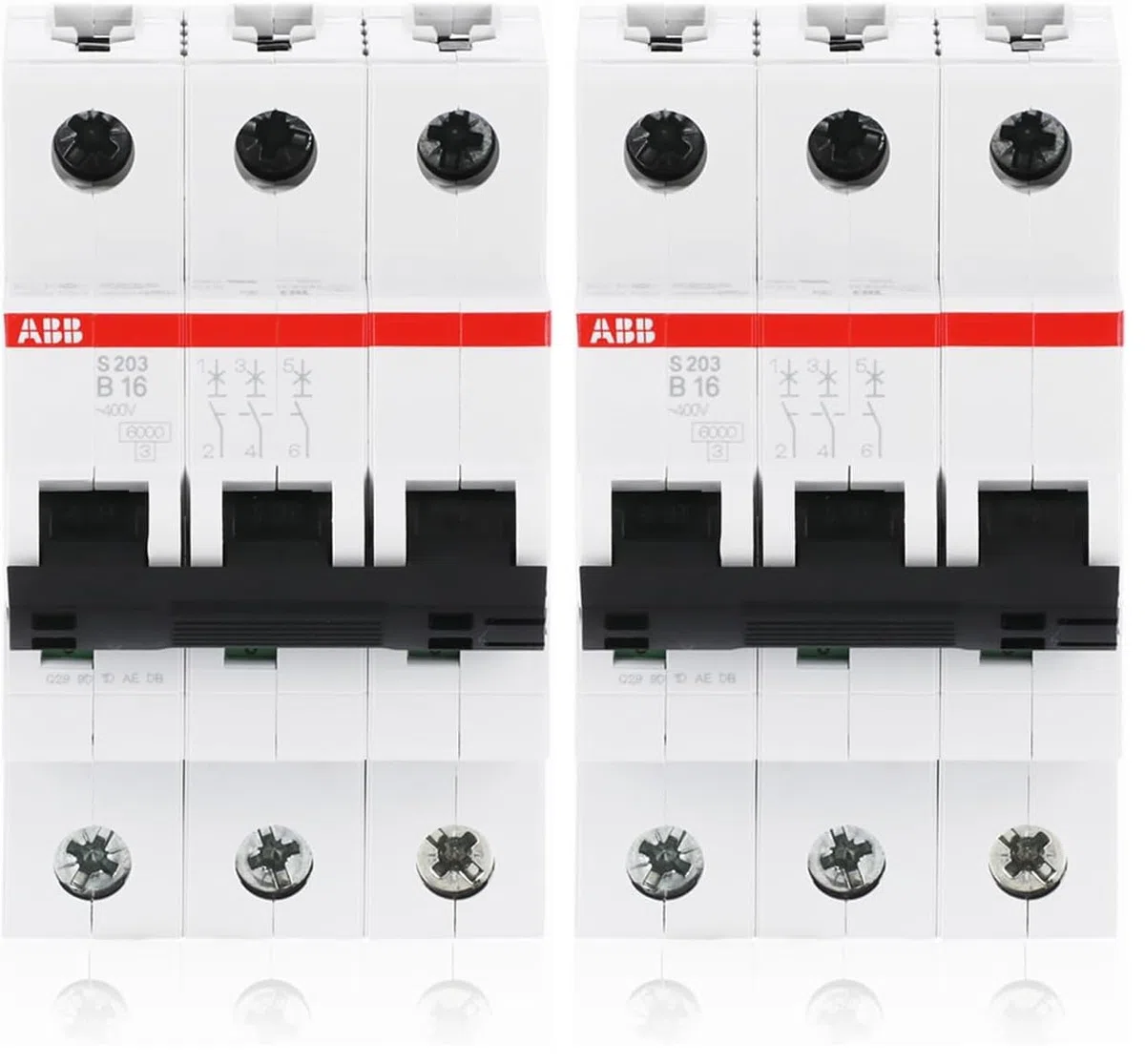 ABB S200 MCB Leitungsschutzschalter Typ B, 3-polig 16A 400V, Abschaltvermögen 6 kA System Pro M Compact (Packung mit 2)