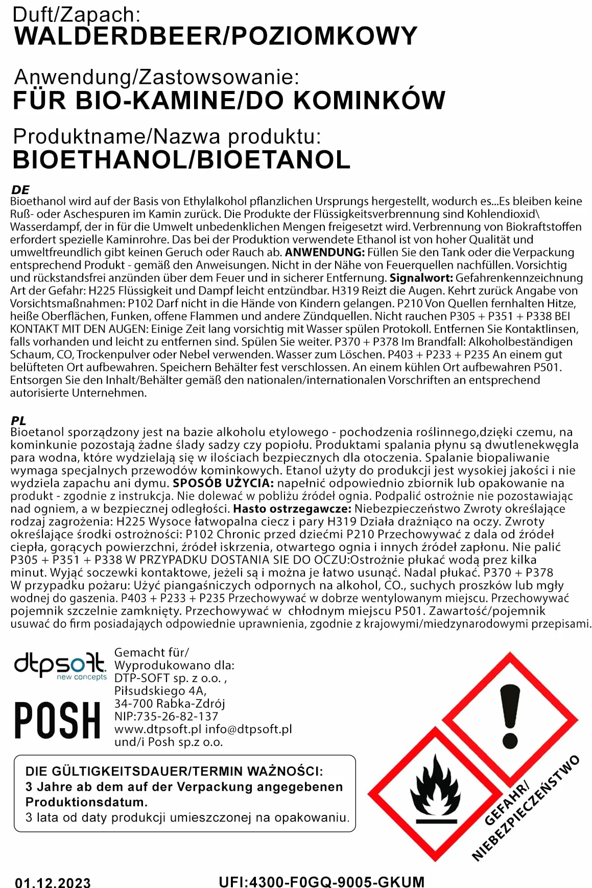 4x5 Liter Bioethanol Premium 100% fürAlkohol für Kamin (WALDERDBEEREDUFT, 20L)