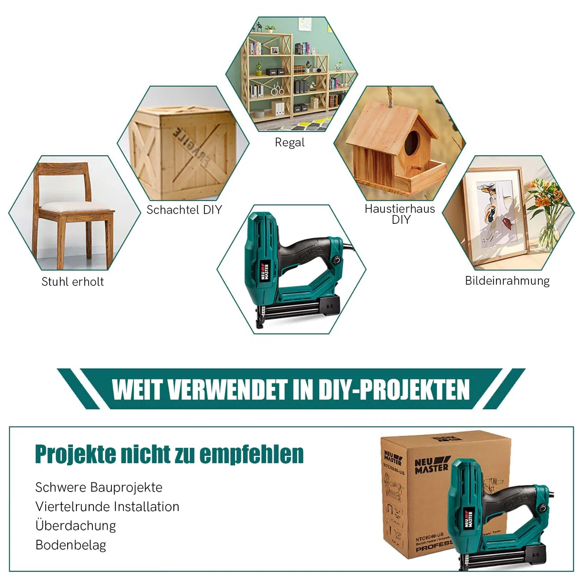 Elektrotacker,NEU MASTER tacker NTC0040 für Polsterei, Textilien befestigen und Holzbearbeitung Projekte, enthält 200pcs19mm Klammern und 800pcs 15/20mm Nägel
